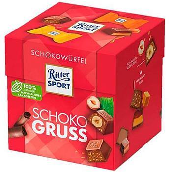 Шоколадные конфеты «Ritter Sport» Schoko Gruss, Орех, Шоколадная крошка, Карамель, Нуга 176г, (красный) коробка
